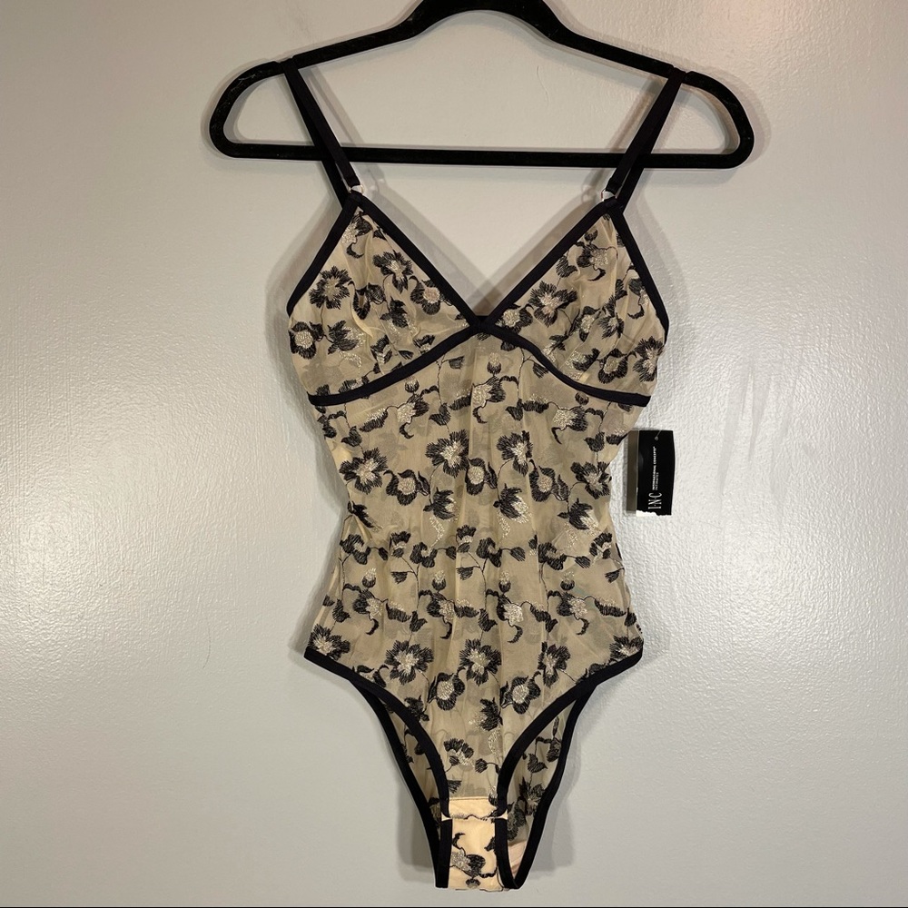 NWT INC International Concepts Sheer Mesh Metallic Floral Sexy Bodysuit Size S - Picture 14 of 16